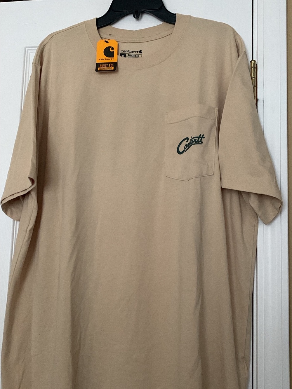 Carhartt Short Sleeve Pocket Tee in Beige with Green Logo